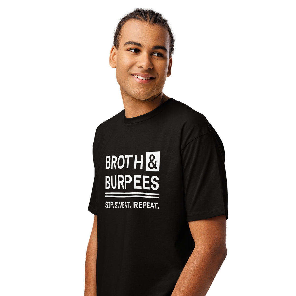 Broth & Burpees short sleeve tee in Black, front view
