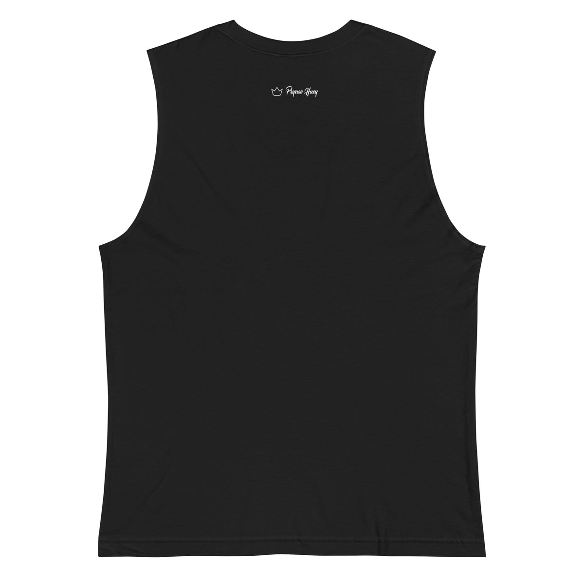 Broth & Burpees sleeveless tee in Black, back view