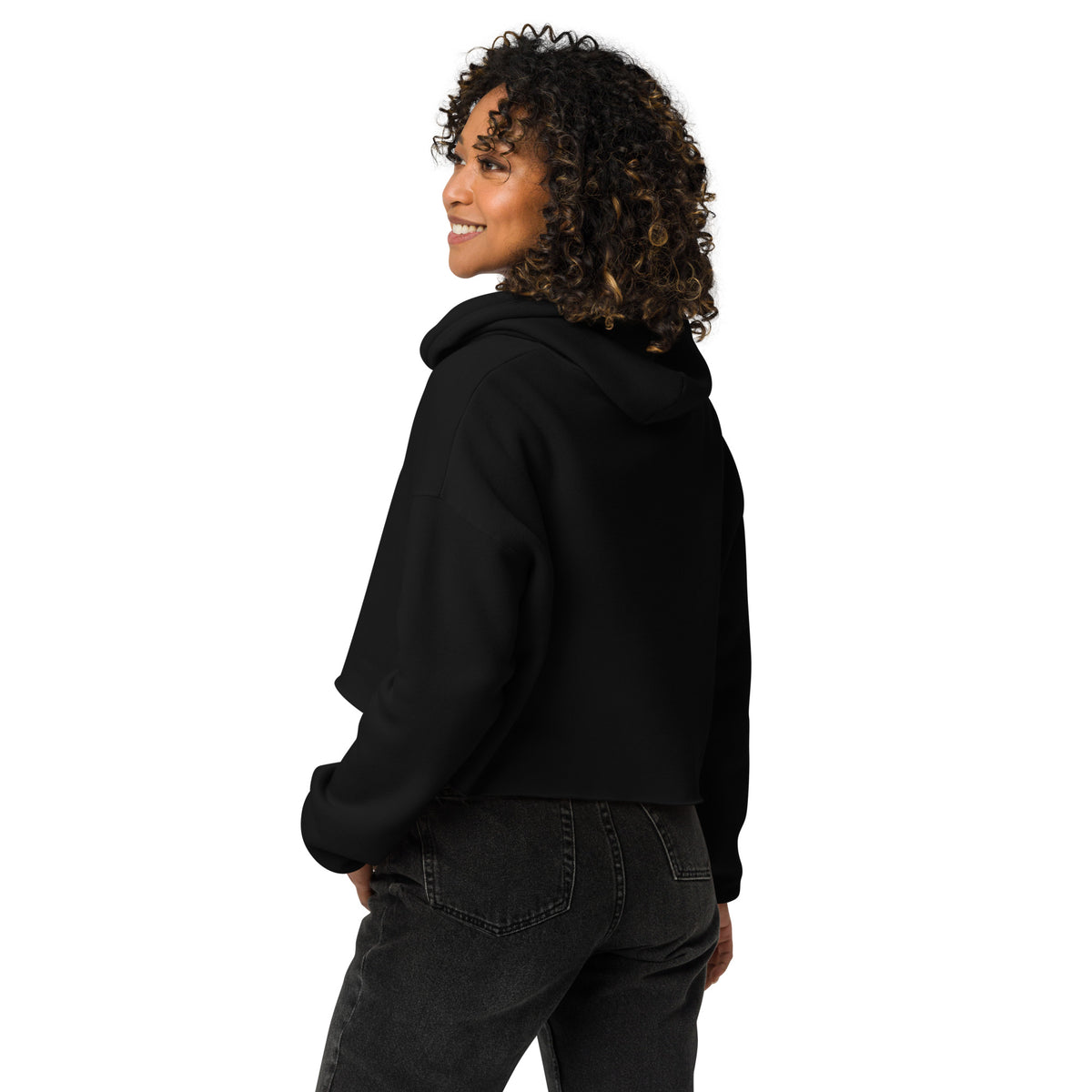 HMMR Crop Hoodie in Black, back view