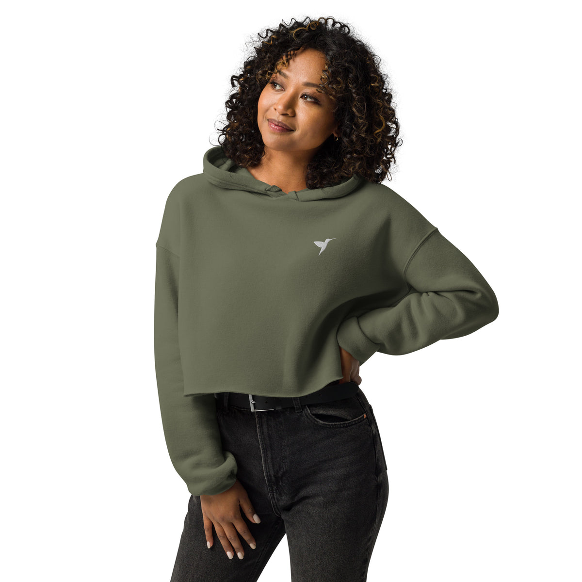 HMMR Crop Hoodie in Military Green, front view